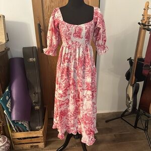 Elegant Red and White Long Sleeve Dress